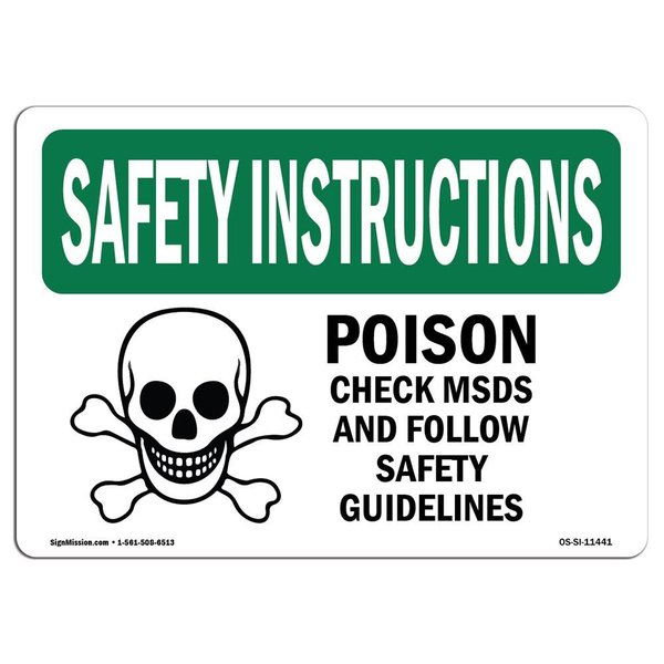 Signmission OSHA Sign, Poison Check Msds & Follow, 5in X 3.5in Decal, 10PK, 5" W, 3.5" H, Landscape, PK10 OS-SI-D-35-L-11441-10PK
